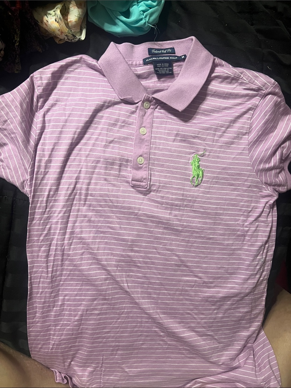 Ralph Lauren Light Purple Striped Polo with Green Pony, vintage shirt, Y2K